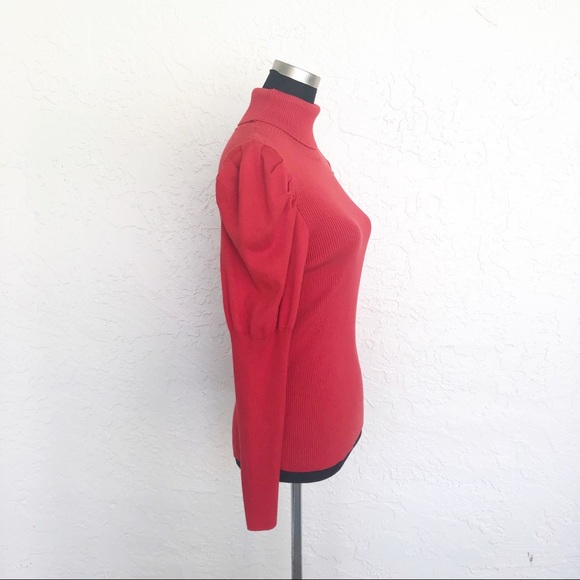 Anthropologie Cecilia Red Puff Sleeve Rib Sweater - Picture 5 of 7